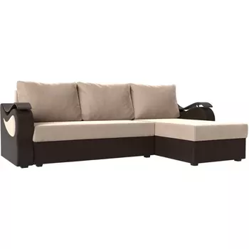 Угловой диван Меркурий лайт (основа велюр бежевый, компаньон экокожа коричневая) Лига Диванов 112953