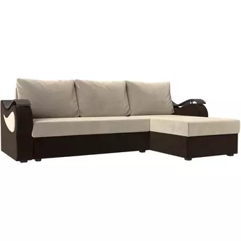 Угловой диван Меркурий лайт правый (основа микровельвет бежевый, компаньон микровельвет коричневый) Лига Диванов 112968