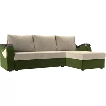 Угловой диван Меркурий лайт правый (основа микровельвет бежевый, компаньон микровельвет зеленый) Лига Диванов 112967