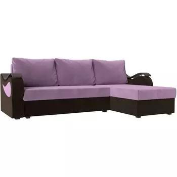 Угловой диван Меркурий лайт правый (основа микровельвет сиреневый, компаньон микровельвет коричневый) Лига Диванов 112978