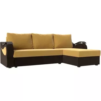 Угловой диван Меркурий лайт правый (основа микровельвет желтый, компаньон микровельвет коричневый) Лига Диванов 112970