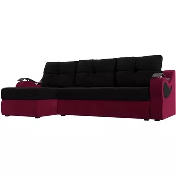 Угловой диван Меркурий левый (основа микровельвет черный, компаньон микровельвет бордовый) Лига Диванов 111344L