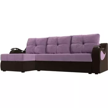 Угловой диван Меркурий левый (основа микровельвет сиреневый, компаньон микровельвет коричневый) Лига Диванов 111350L