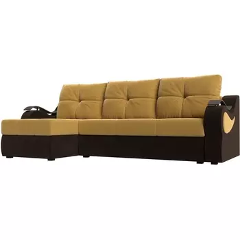 Угловой диван Меркурий левый (основа микровельвет желтый, компаньон микровельвет коричневый) Лига Диванов 111346L