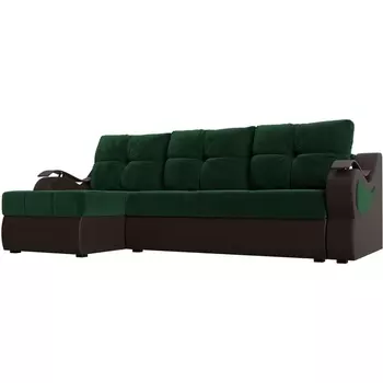 Угловой диван Меркурий левый (основа велюр зеленый, компаньон экокожа коричневая) Лига Диванов 106410L