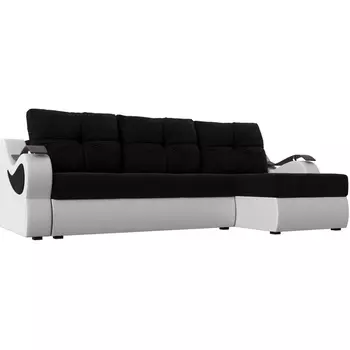 Угловой диван Меркурий (основа микровельвет черный, компаньон экокожа белая) Лига Диванов 100367