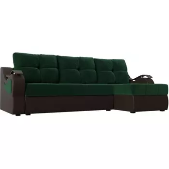 Угловой диван Меркурий (основа велюр зеленый, компаньон экокожа коричневая) Лига Диванов 106410