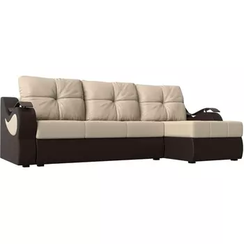 Угловой диван Меркурий правый (основа экокожа бежевая, компаньон экокожа коричневая) Лига Диванов 100374