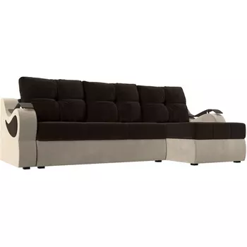 Угловой диван Меркурий правый (основа микровельвет коричневый, компаньон микровельвет бежевый) Лига Диванов 100364