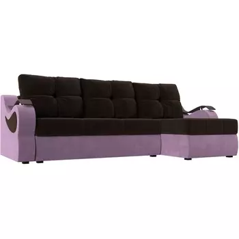 Угловой диван Меркурий правый (основа микровельвет коричневый, компаньон микровельвет сиреневый) Лига Диванов 111349