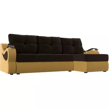 Угловой диван Меркурий правый (основа микровельвет коричневый, компаньон микровельвет желтый) Лига Диванов 111345