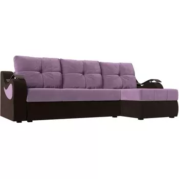 Угловой диван Меркурий правый (основа микровельвет сиреневый, компаньон микровельвет коричневый) Лига Диванов 111350