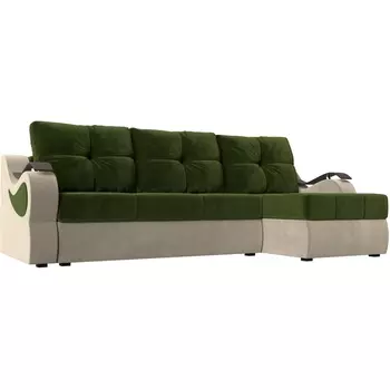 Угловой диван Меркурий правый (основа микровельвет зеленый, компаньон микровельвет бежевый) Лига Диванов 100363