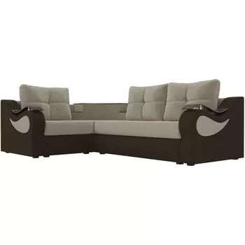 Угловой диван Митчелл левый (основа микровельвет бежевый, компаньон микровельвет коричневый) Лига Диванов 107551L