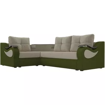 Угловой диван Митчелл левый (основа микровельвет бежевый, компаньон микровельвет зеленый) Лига Диванов 107550L