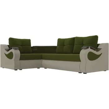Угловой диван Митчелл левый (основа микровельвет зеленый, компаньон микровельвет бежевый) Лига Диванов 107555L