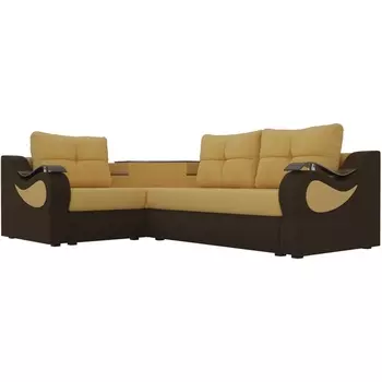Угловой диван Митчелл левый (основа микровельвет желтый, компаньон микровельвет коричневый) Лига Диванов 107553L