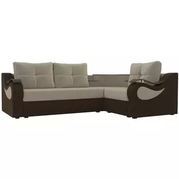 Угловой диван Митчелл правый (основа микровельвет бежевый, компаньон микровельвет коричневый) Лига Диванов 107551