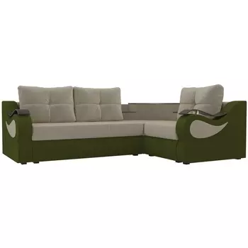 Угловой диван Митчелл правый (основа микровельвет бежевый, компаньон микровельвет зеленый) Лига Диванов 107550