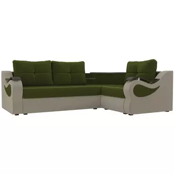 Угловой диван Митчелл правый (основа микровельвет зеленый, компаньон микровельвет бежевый) Лига Диванов 107555