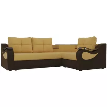 Угловой диван Митчелл правый (основа микровельвет желтый, компаньон микровельвет коричневый) Лига Диванов 107553