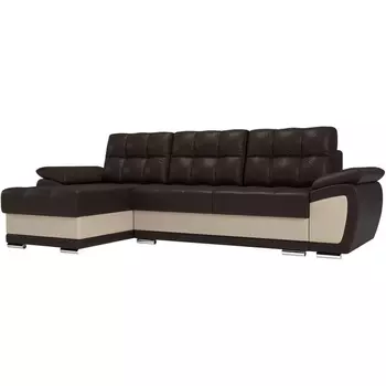 Угловой диван Нэстор левый угол (основа экокожа коричневая, вставка экокожа бежевая) Лига Диванов 100430L