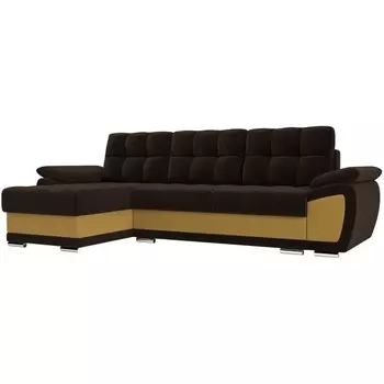 Угловой диван Нэстор левый угол (основа микровельвет коричневый, вставка микровельвет желтый) Лига Диванов 109796L