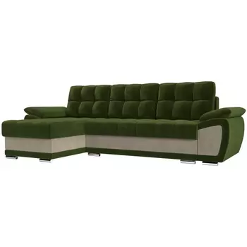 Угловой диван Нэстор левый угол (основа микровельвет зеленый, вставка микровельвет бежевый) Лига Диванов 109789L