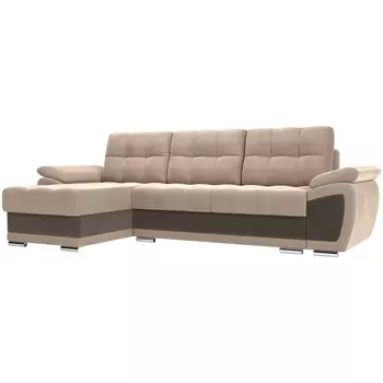 Угловой диван Нэстор левый угол (основа велюр бежевый, вставка велюр коричневый) Лига Диванов 31522L