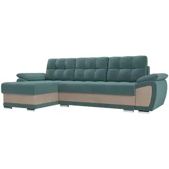 Угловой диван Нэстор левый угол (основа велюр бирюзовый, вставка велюр бежевый) Лига Диванов 109800L