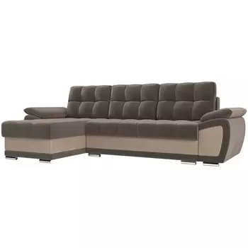 Угловой диван Нэстор левый угол (основа велюр коричневый, вставка велюр бежевый) Лига Диванов 31524L