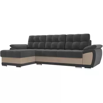 Угловой диван Нэстор левый угол (основа велюр серый, вставка велюр бежевый) Лига Диванов 109802L