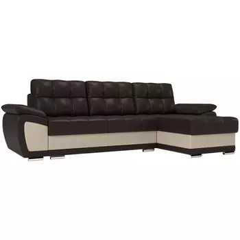 Угловой диван Нэстор правый (основа экокожа коричневая, вставка экокожа бежевая) Лига Диванов 100430