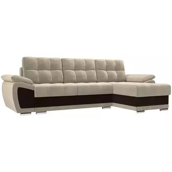 Угловой диван Нэстор правый (основа микровельвет бежевый, вставка микровельвет коричневый) Лига Диванов 109787