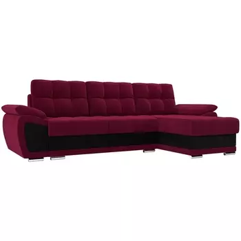 Угловой диван Нэстор правый (основа микровельвет бордовый, вставка микровельвет черный) Лига Диванов 109786