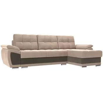 Угловой диван Нэстор правый (основа велюр бежевый, вставка велюр коричневый) Лига Диванов 31522