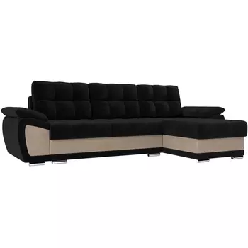 Угловой диван Нэстор правый (основа велюр черный, вставка велюр бежевый) Лига Диванов 109803