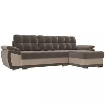 Угловой диван Нэстор правый (основа велюр коричневый, вставка велюр бежевый) Лига Диванов 31524