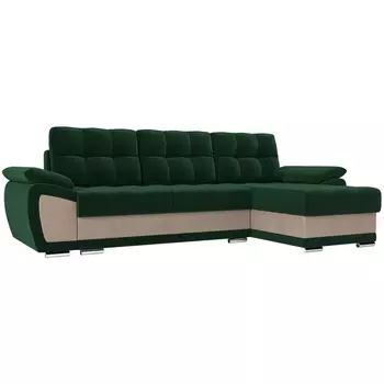 Угловой диван Нэстор правый (основа велюр зеленый, вставка велюр бежевый) Лига Диванов 109801