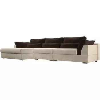 Угловой диван Пекин Long угол левый (микровельвет бежевый, подушки микровельвет коричневый) Лига Диванов 116132L