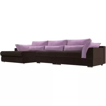 Угловой диван Пекин Long угол левый (микровельвет коричневый, подушки микровельвет сиреневый) Лига Диванов 116140L