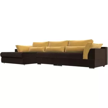 Угловой диван Пекин Long угол левый (микровельвет коричневый, подушки микровельвет желтый) Лига Диванов 116138L