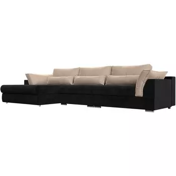 Угловой диван Пекин Long угол левый (велюр черный, подушки велюр бежевый) Лига Диванов 116130L