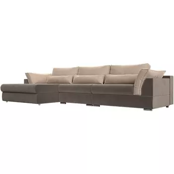 Угловой диван Пекин Long угол левый (велюр коричневый, подушки велюр бежевый) Лига Диванов 116127L