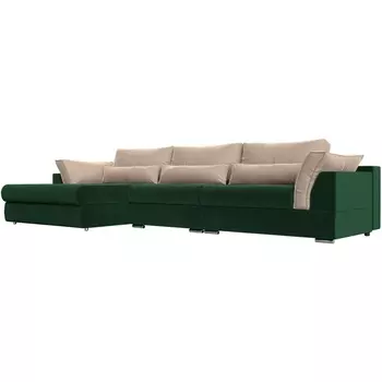 Угловой диван Пекин Long угол левый (велюр зеленый, подушки велюр бежевый) Лига Диванов 116126L