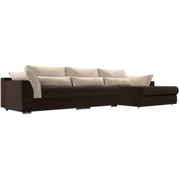 Угловой диван Пекин Long угол правый (микровельвет коричневый, подушки микровельвет бежевый) Лига Диванов 116137