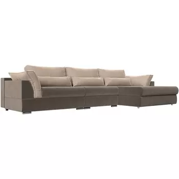 Угловой диван Пекин Long угол правый (велюр коричневый, подушки велюр бежевый) Лига Диванов 116127