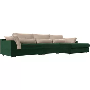 Угловой диван Пекин Long угол правый (велюр зеленый, подушки велюр бежевый) Лига Диванов 116126