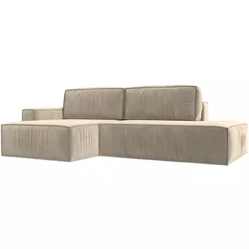 Угловой диван Прага модерн левый угол (Микровельвет/Бежевый) Лига Диванов 116747L