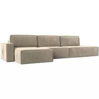 Угловой диван Прага модерн лонг левый угол (Микровельвет/Бежевый) Лига Диванов 116591L